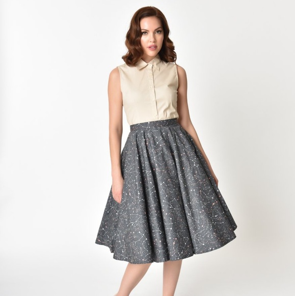 Unique Vintage Dresses & Skirts - Unique Vintage Grey Star Constellation Skirt